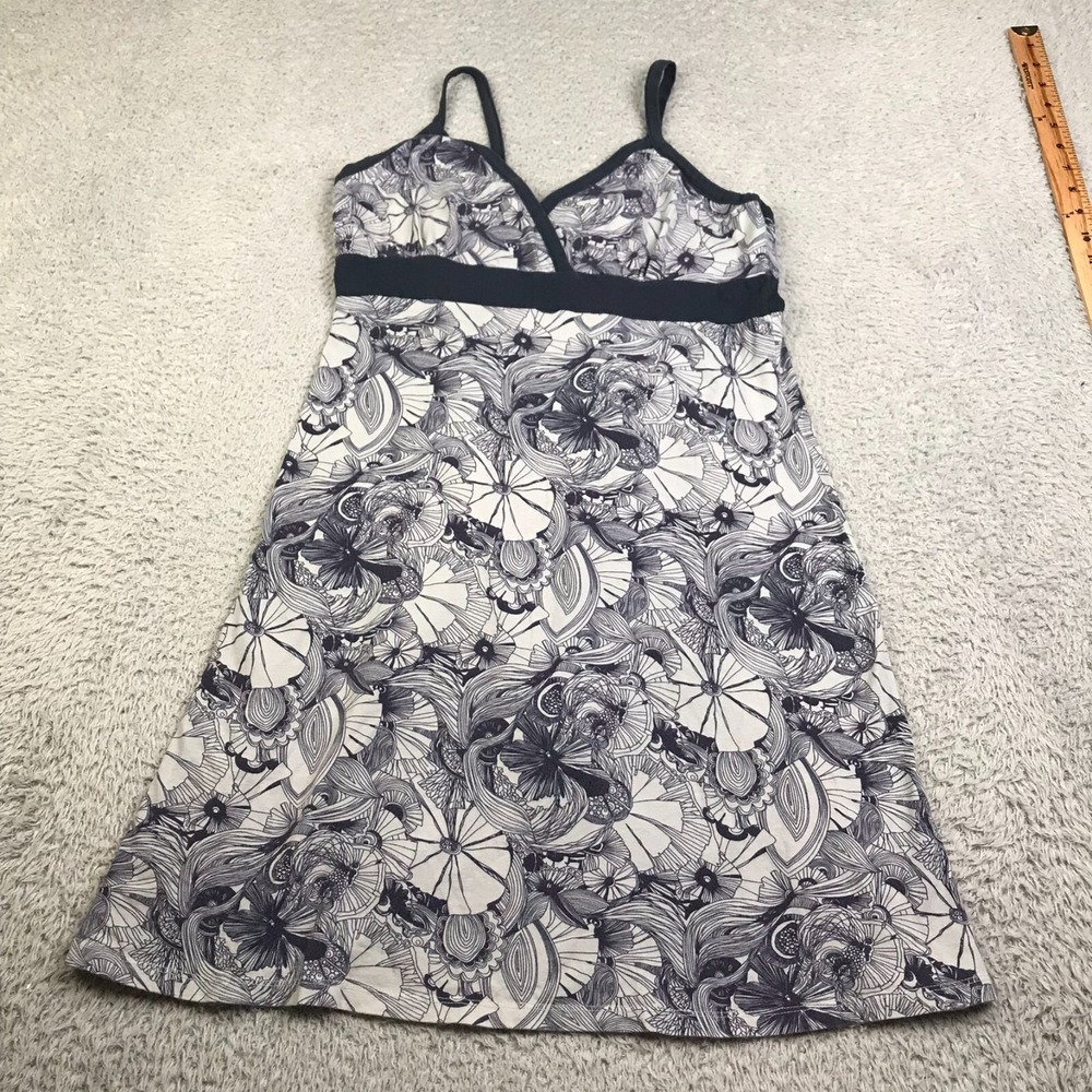Patagonia Eshie Dress Womens L Abstract Floral V Neck Organic Cotton Springtime